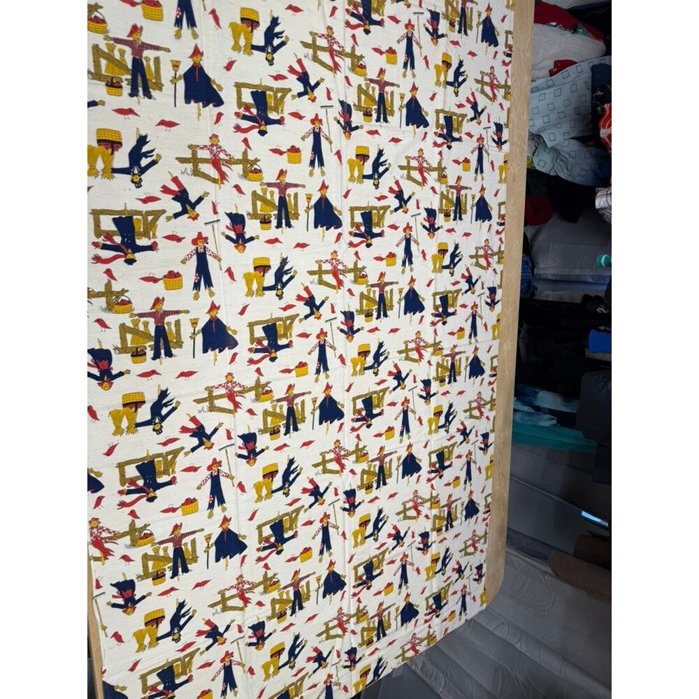 Fall Fabric VTG Scarecrow Birds‎ Rake Farm Fencepost Thanksgiving PLZ READ!!!